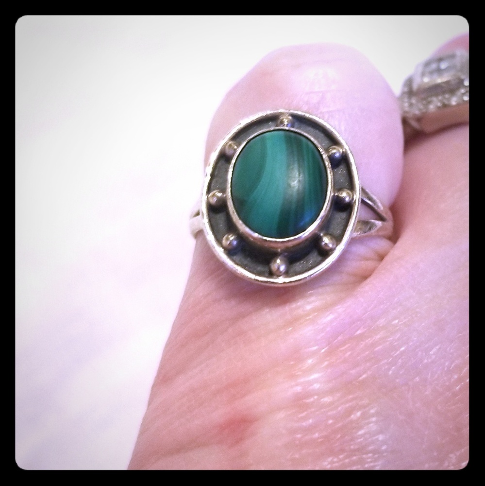 Sterling silver and malachite ring